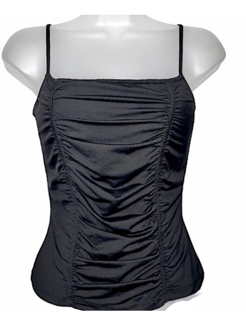 90s CACHE Essendi Padded Straight Neck Ruched Bikini Tank Top Black Small